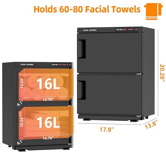 ADVWIN 32L Hot Towel Warmer Cabinet, Towel Warmer for Spa Salon, Professional Large Capacity Towel Double Cabinet for Bathroom, Esthetician