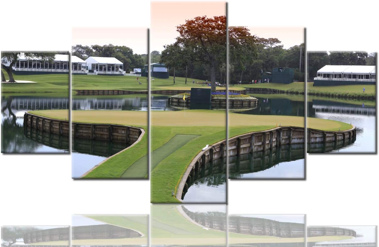 5 Panel Modern Canvas Paintings America Florida Golf Course Pictures Premium Quality Prints Artwork Giclee Green Lawn Wall Art for Living Room Home Decor Framed Stretched Ready to Hang(60''Wx32''H)