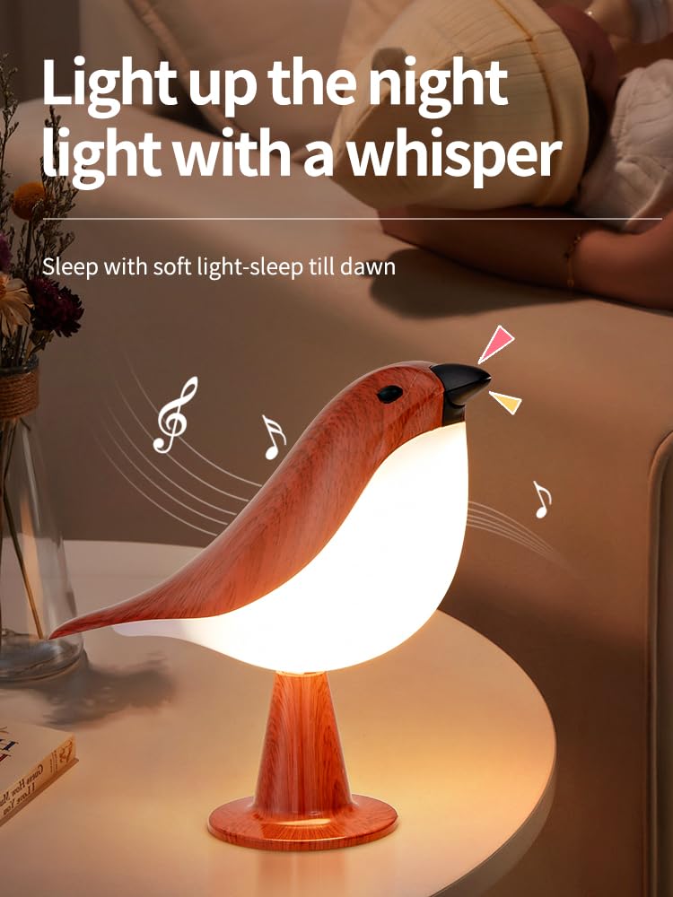 THOEWONG Remote Control Bird Desk Lamp, Rechargeable, 3 Color Temperatures, Mahogany Color, Model: bird05