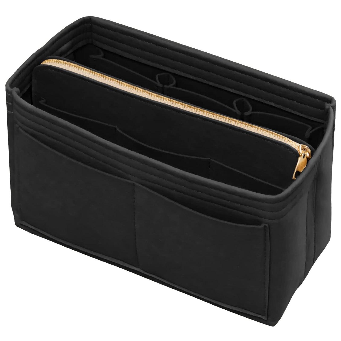 DailyPlus Purse Organizer Insert with Zipper Felt Bag Organizer for Tote Purse Black Medium