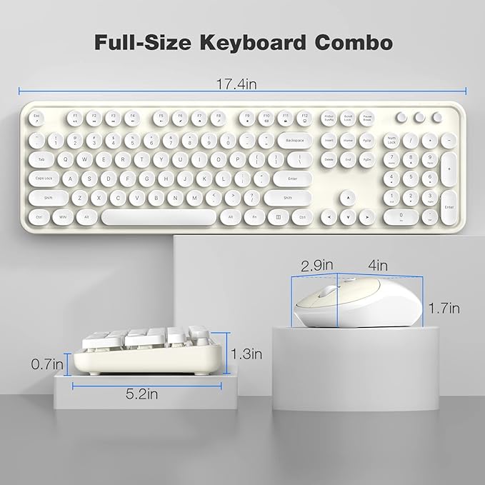 MOFII Wireless Keyboard and Mouse Combo, Milk White 2.4G Full Size Keyboard, Round Key Typewriter Keyboards and Cute Mice with 2-in-1 USB Dongle, for PC Laptop Chromebook Smart TV