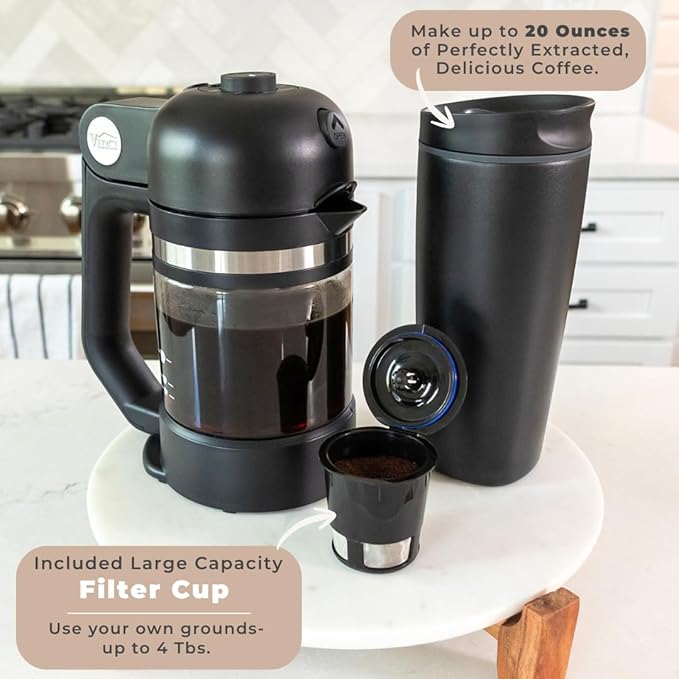 VINCI Micro Café Smallest Single-Serve Coffee Brewer | Compatible with Keurig K-Cups, K-Pods | Glass Carafe | Enclosed Brewing for Hotter Coffee | Large Capacity Reusable Filter Cup Included