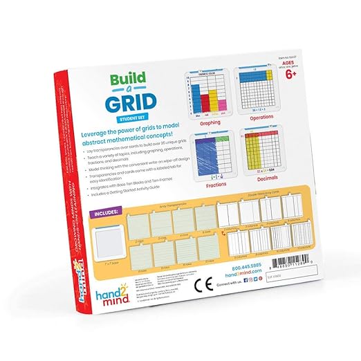 hand2mind Build-A-Grid, Dry Erase Multiplication, 3rd Grade Math, Multiplication Manipulatives, Fraction Manipulatives, Multiplication Game, Montessori Math, Homeschool Supplies (Set of 4)