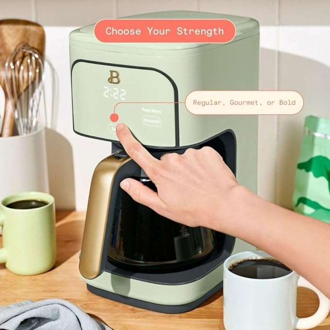 Beautiful 12-Cup Programmable Coffee Maker with Touch Activated Display, Auto Brew Timer, Reusable Filter & Large Glass Carafe (Sage Green)