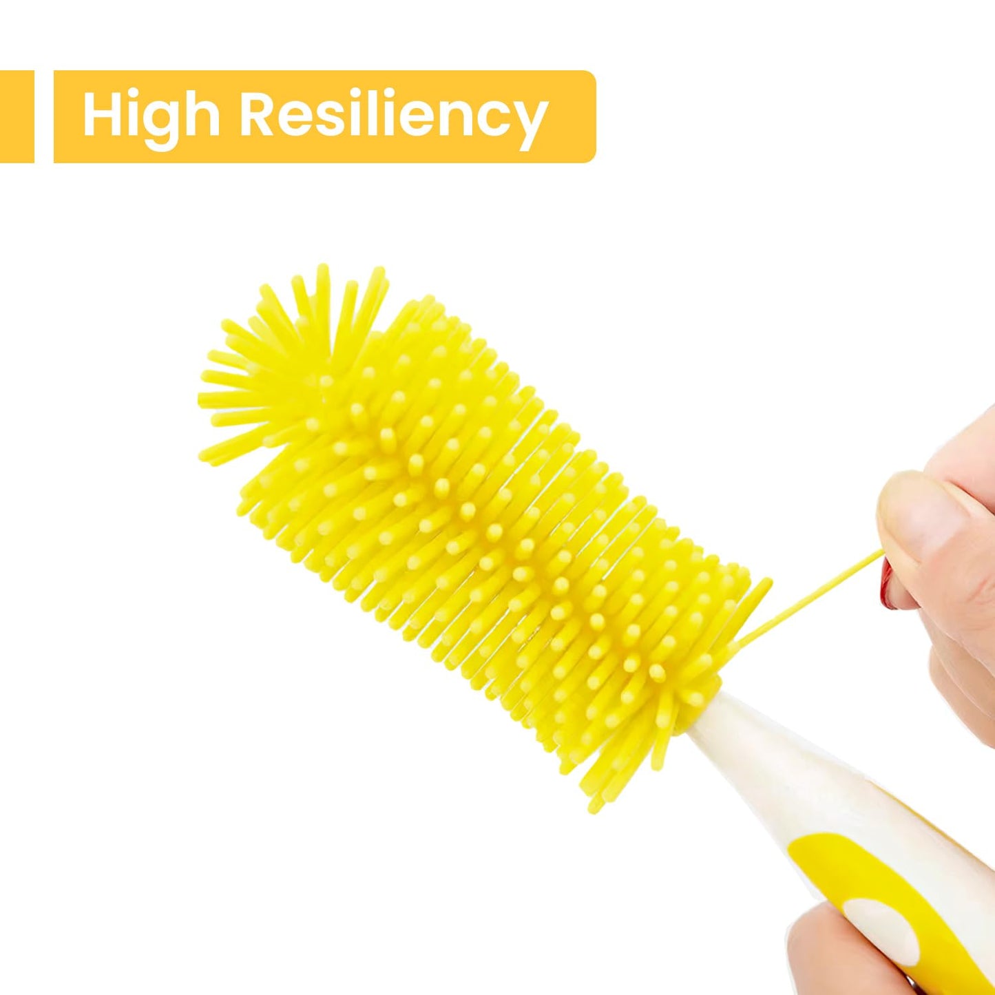 Ariseno Baby Bottle Brush Set - Nylon & Silicone Bottle & Nipple Brush, BPA-Free (Yellow)