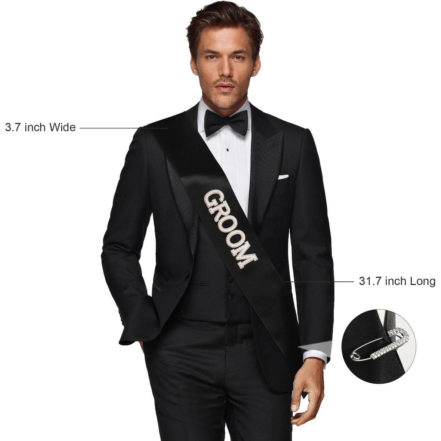 Etercycle Groom Sash, Bachelor Party Sash Wedding Decorations, Glitter Black Groomie Satin Sash For Wedding Engagement Party Fav