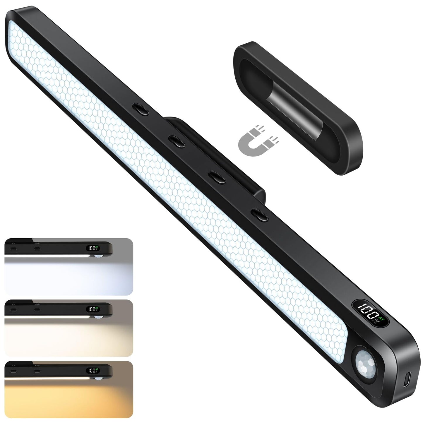 Ferswe 5W Motion Sensor Magnetic Light Bar  2500Mah Rechargeable Under Cabinet Lighting With Battery Display  Eye-Friendly Mirror Lights  Led Light Bar For Cabinet  Closet  Bathroom And Desk