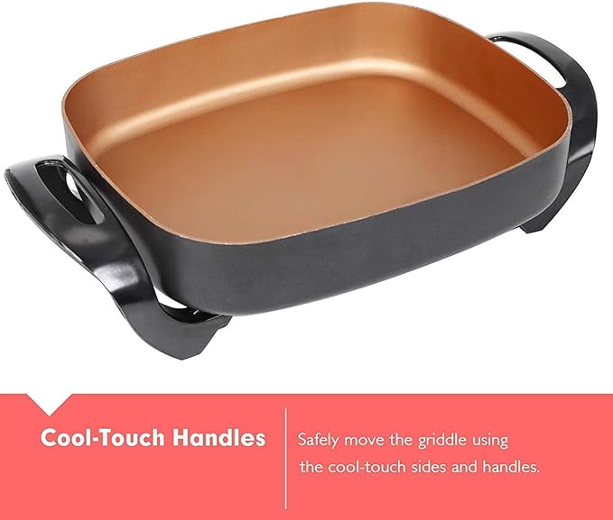 Caynel Professional Non-stick Copper Electric Skillet Jumbo, Deep Dish with Tempered Glass Vented Lid, Upgrade Thermostat, 16”x 12”x 3.15”- 8 quart
