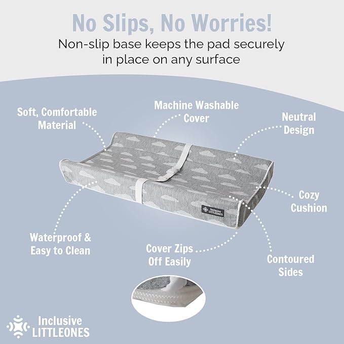 Baby Diaper Changing Pad Soft, Waterproof Changing Pad, Non-Slip Bottom, Safety Straps & Ergonomic Contoured Design - Wipeable Changing Pad Cover Standard Size (31.5"x16") Changing Tables & Dressers