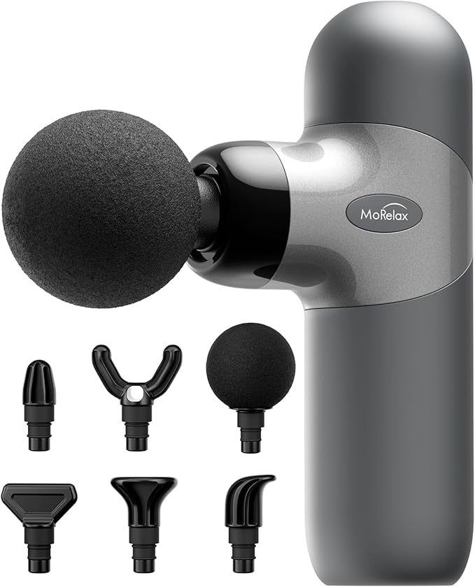 Morelax Mini Massage Gun, Percussion Muscle Massager for Back Pain Relief, Compact Sports Travel Massage Gun with 6 Massag...