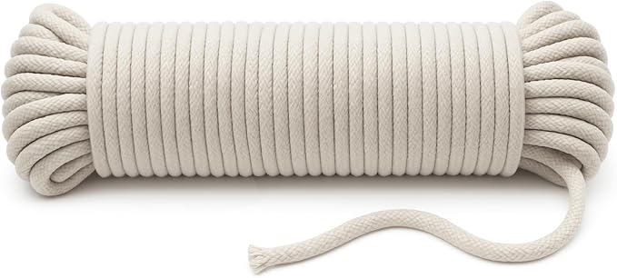 100 ft Braided Cotton Rope Clothesline 4 mm | Heavy Duty, High Strength, Shock Absorbing Cord for Tie-Down, Swinging, Camp...