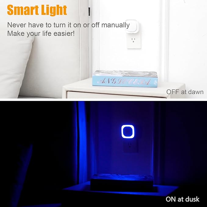 6 Pack Plug in Dimmable Night Light, Blue Nightlight, Auto Dusk to Dawn Sensor, LED Night Light, Soft Glow, Diffused Light for Bathroom, Hallway, Stairs, Kitchen, Bedroom