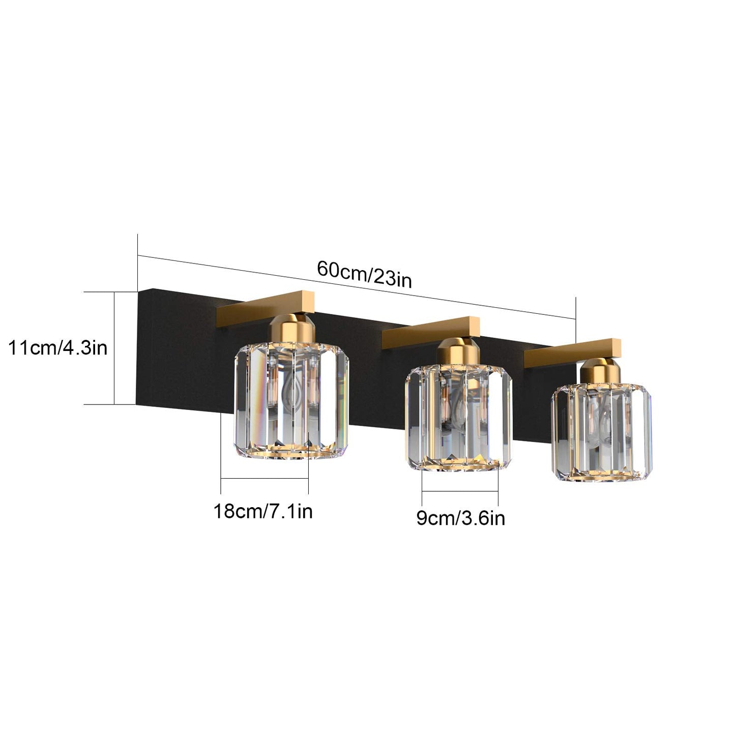 Aipsun Crystal Vanity Light Black Bathroom Vanity Lighting Fixtures 3 Lights Modern Vanity Light For Bathroom (Exclude Bulb)