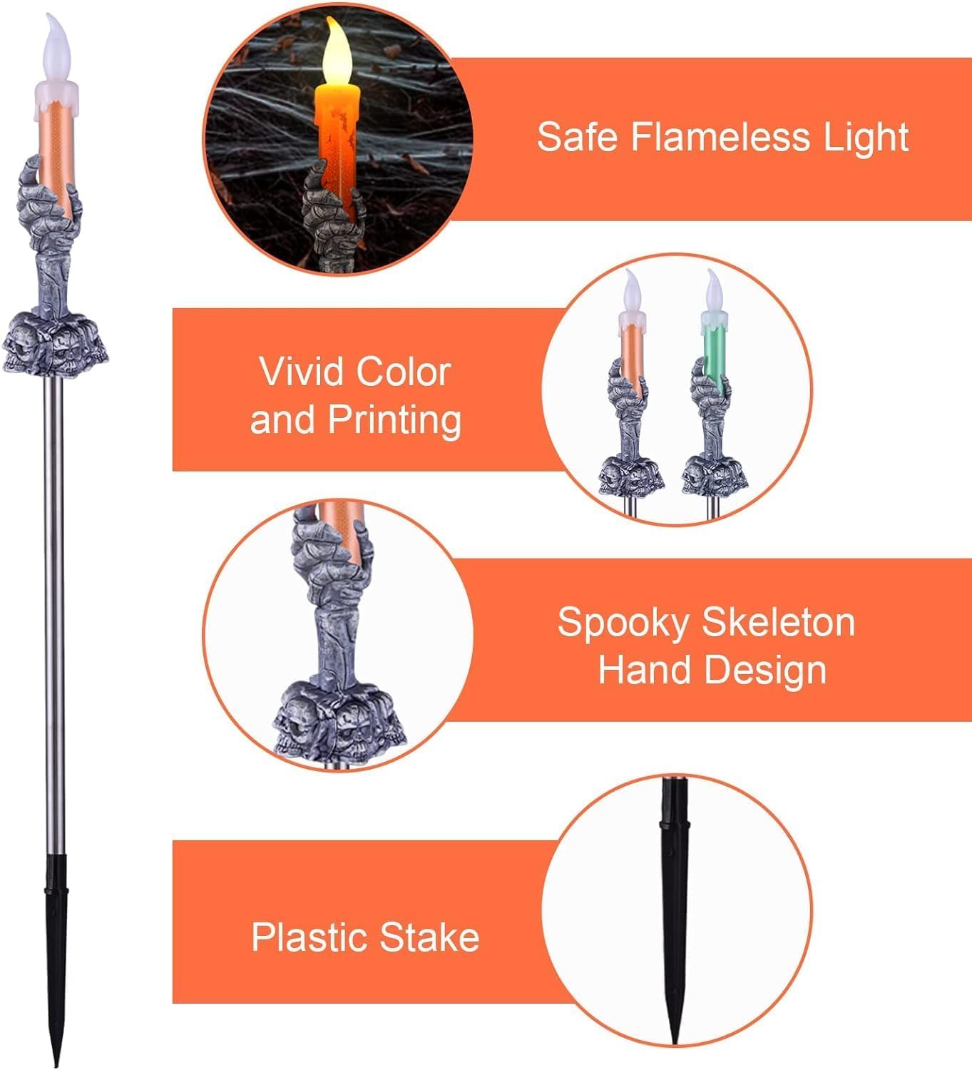 ILLUMINEW Halloween Solar Pathway Lights, 10 Pack, Multicolor LED, Black, Resin, Model 001