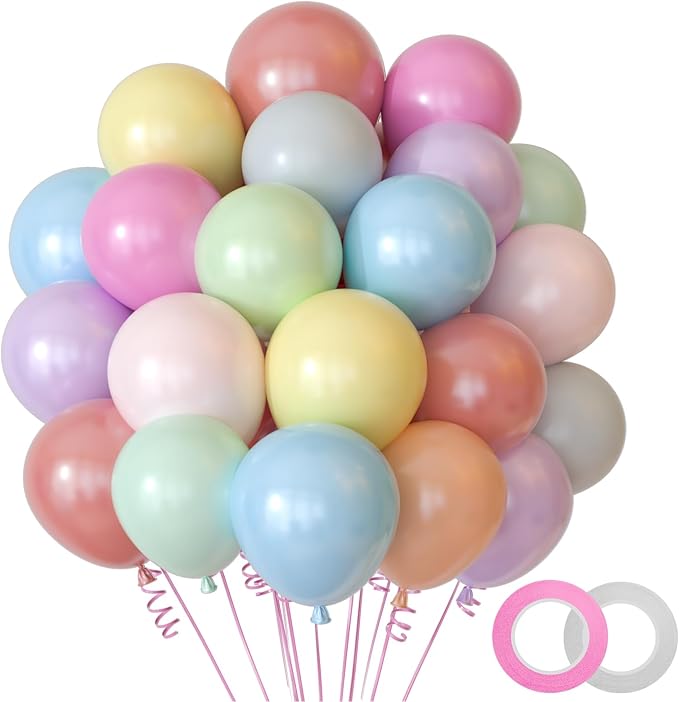NACHLYNN 60 pcs Party Latex Balloons 12 inches Pastel Rainbow Birthday Balloons for Birthday Baby Shower Wedding Rainbow P...
