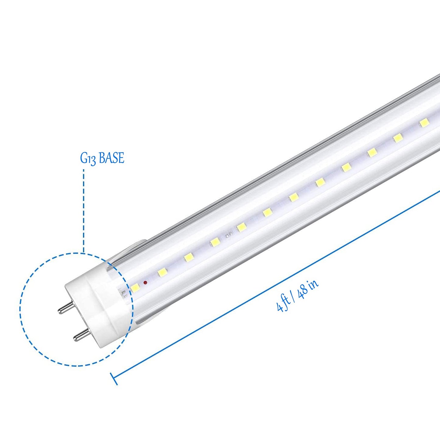 Hminled T8 Led Light Tube 4 Ft 22W 6000K 85-265V Double-Ended Bypass Ballast Clear Cover G13 Lighting  10-Pack