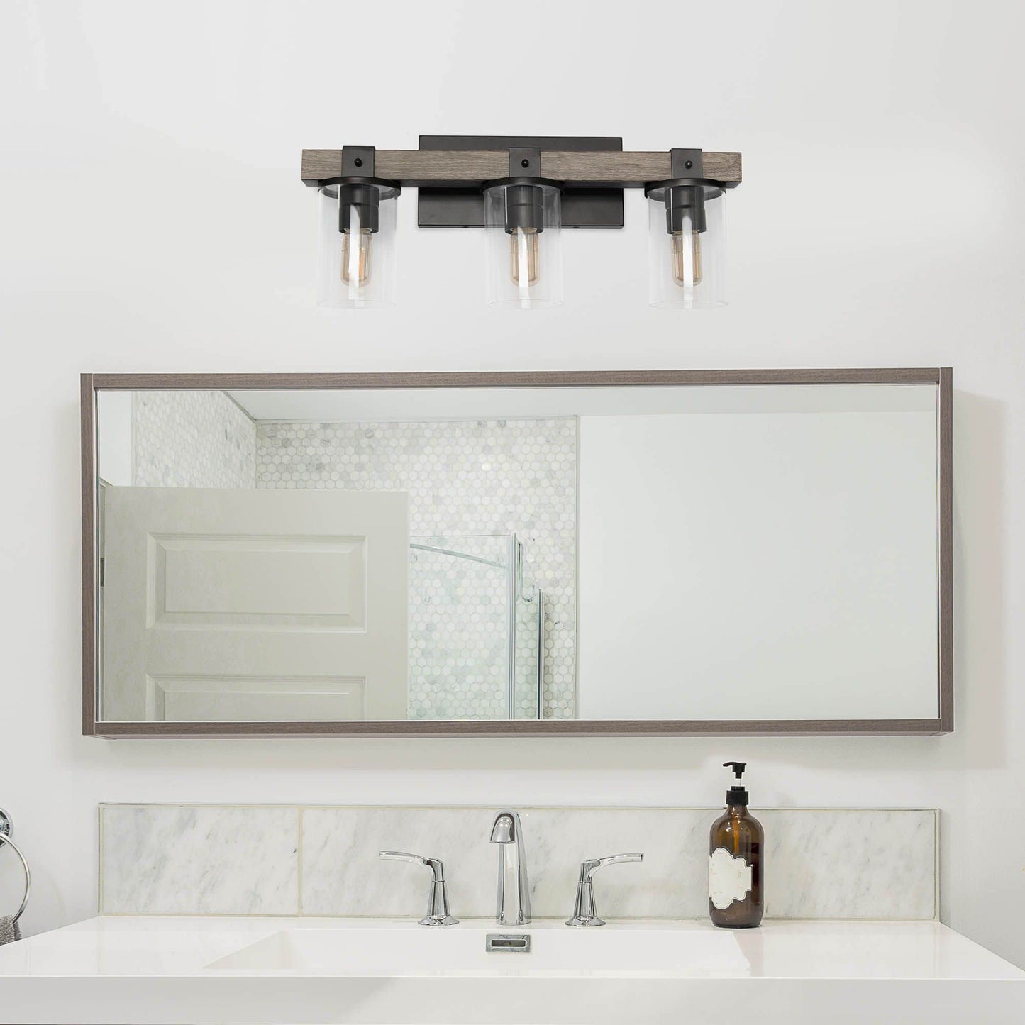 Elegant Designs VT1009-GRY 3 Light Bath Vanity, Gray, Metal, 22.25inL x 9.5inW x 5.5inH, Industrial Rustic Lantern