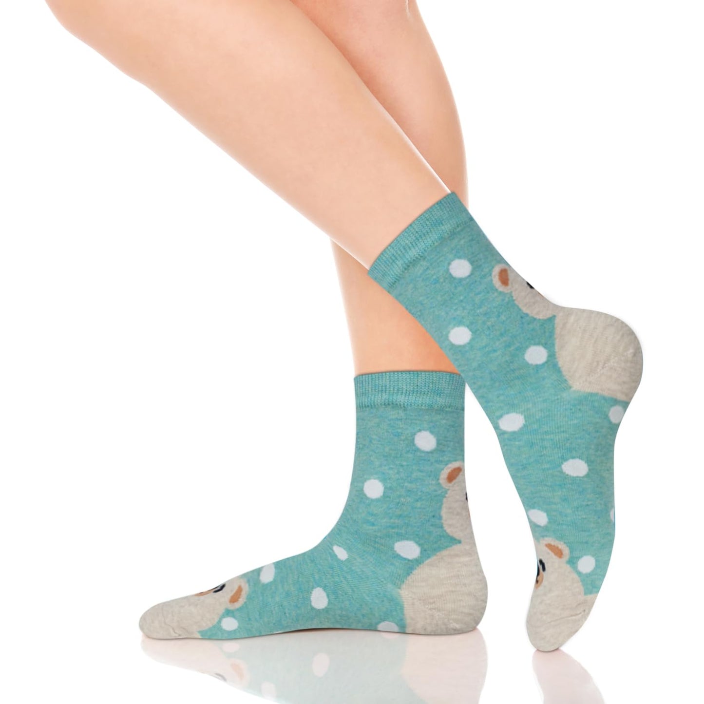 KONY 5 Pack Women's Cute Animal Socks Cotton Cat Dog Duck Patterned Novelty Fun Crew Socks Gift Size 6-9 (Panda)