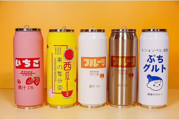Kawaii Water Bottles Stainless Steel Water Bottle Kawaii Water Bottle with Straw Japanese Water Bottle Insulated (500ml/16.10oz，Yellow Watermelon)