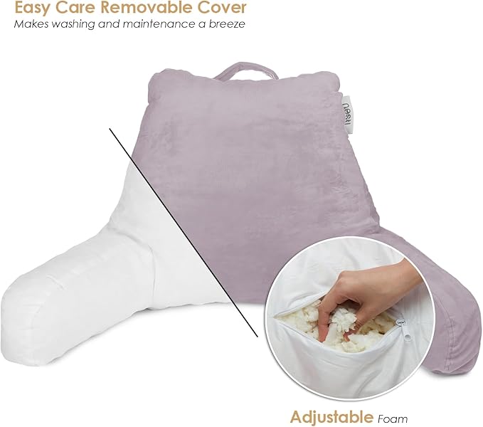 Nestl Reading Pillow for Kids, Small Bed Pillow, Back Pillow for Sitting in Bed, Memory Foam Chair Pillow, Reading & Bed Rest Pillows, Dusty Purple Back Pillow for Bed, Arm Pillow with Pockets