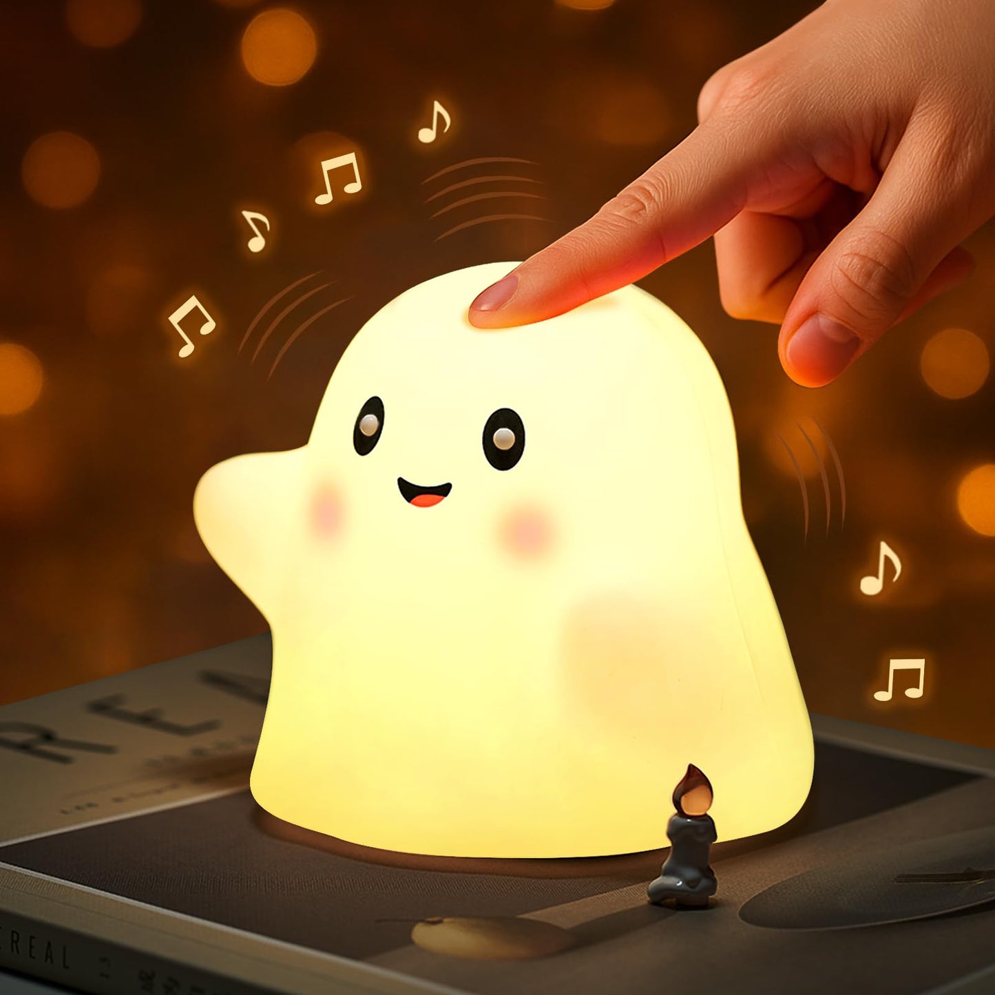 Nextang Ghost Night Light For Kids - Gift & Fun Toy For Kids  Touch Tap Lamp With Sounds  Squishy Silicone  Eye-Safe Led  30-Min Timer  Dimmable Rechargeable Bedside Table Lamp - Gift For Boys & Girls