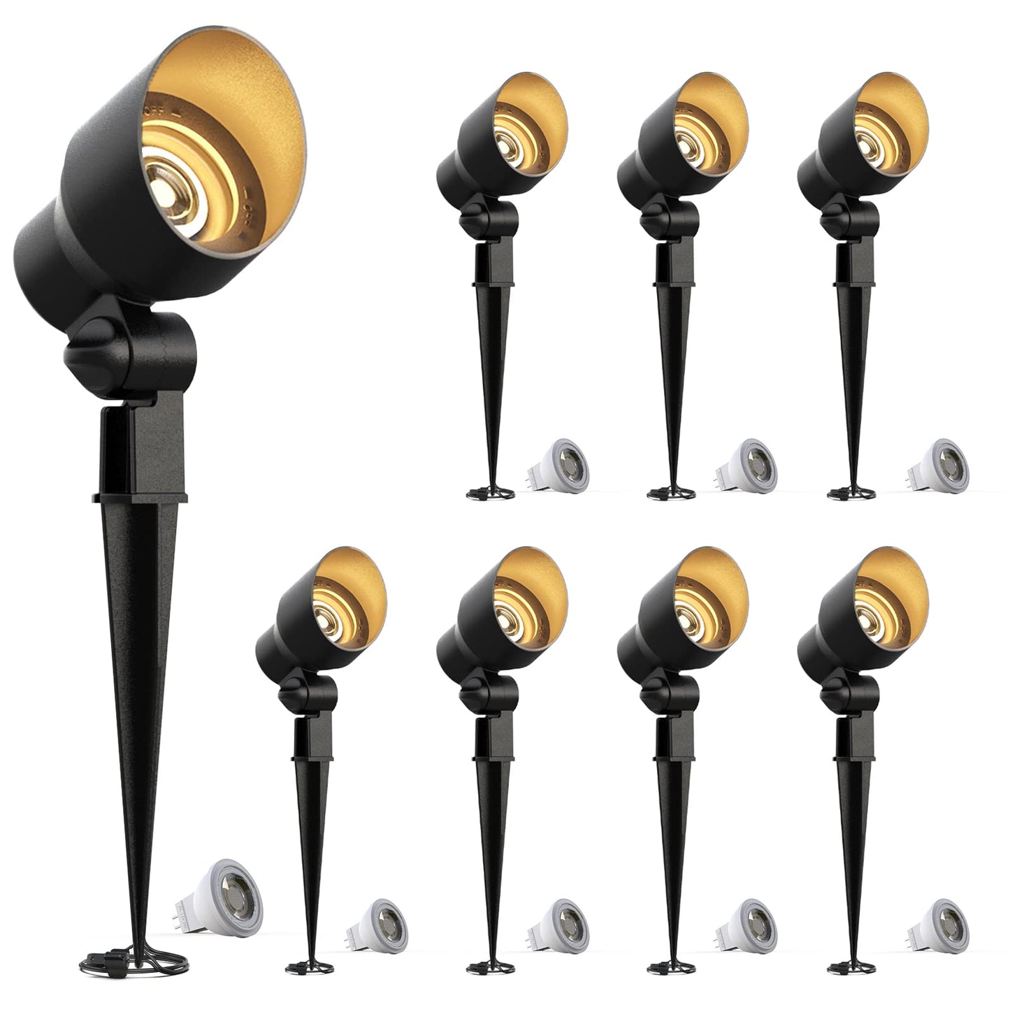 Goodsmann Low Voltage Landscape Flood Lights 8Pk Kit 3W Led 200 Lumen Outdoor Spotlights 3000K Warm White Replaceable Led Outside Hardwired Lighting With Metal Stakes Cable Connectors Replaceable