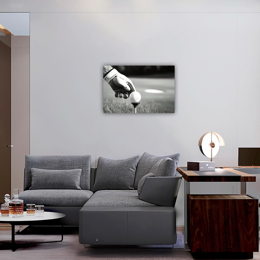 LURENCZH Golf Canvas Wall Art Golf Ball Picture Painting Black and White Sport Paintings for Golf Course Fitness Room Office Decor Framed(Golf-1,20.00" x 30.00")