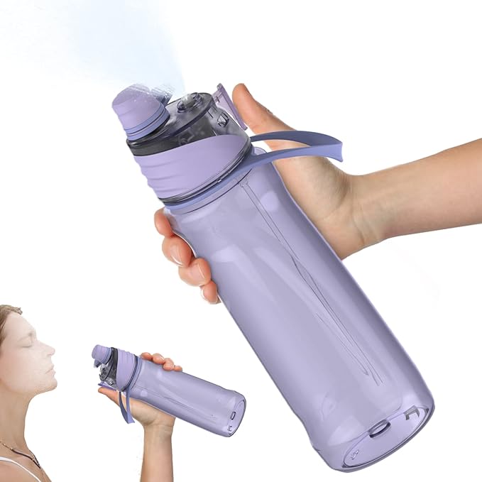 FEIJIAN Mist Water Bottle,32oz Sports Water Bottle with 2-IN-1 Mist & Sip Function, BPA-Free Plastic Water Bottles, Misting Water Bottle, Leakproof & Lightweight, Ideal for Fitness and Outdoor, Purple