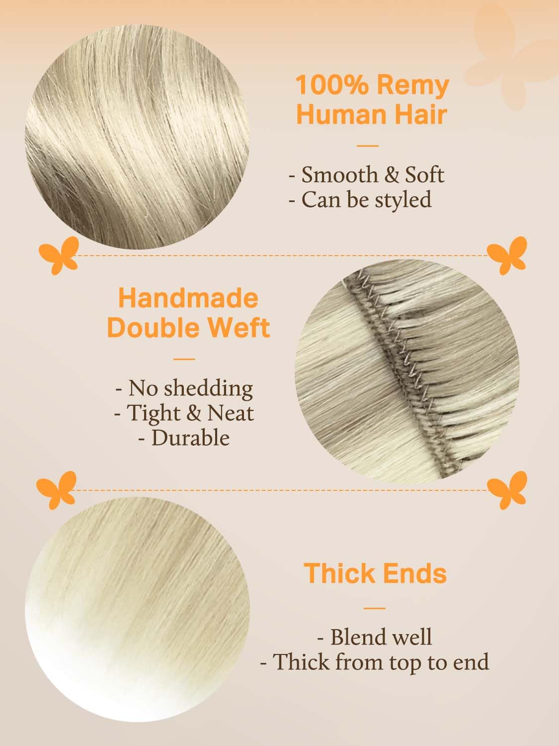 DOORES Sew in Hair Extensions Real Human Hair, Ash Blonde Highlighted Platinum Blonde 14 Inch 80g, Hand Tied Weft Extensions