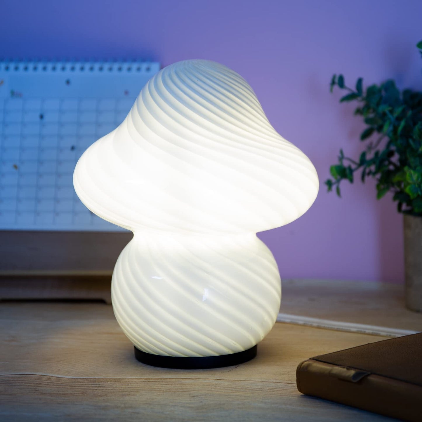 Coosa Mushroom Lamp - Glass Bedside Table Lamp, Ceramic, White Stripe, Cute Nightstand Desk Lamp for Home Decor and Study