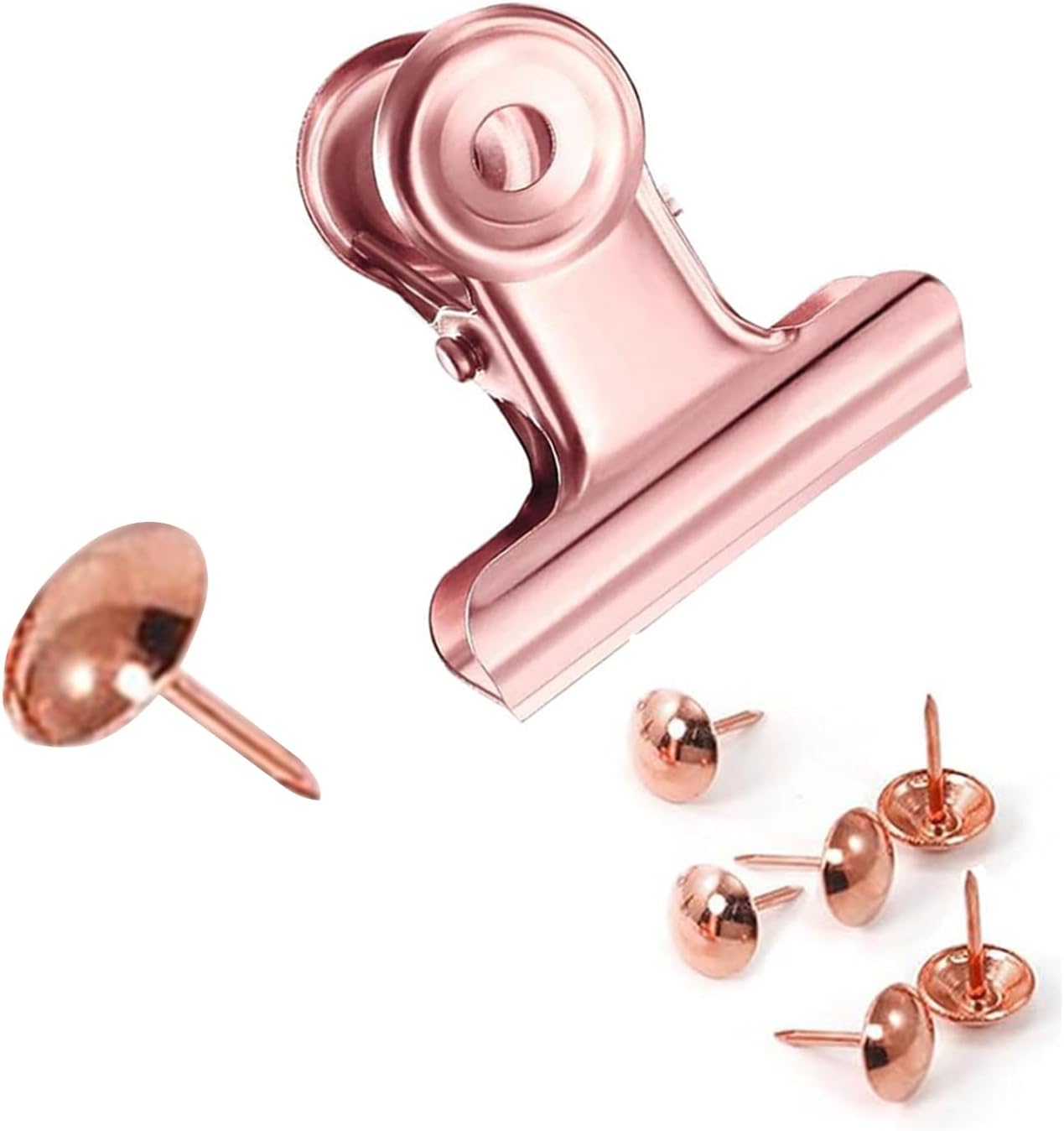 10 Pack Bulldog Clips with 10 Push-pins, Paper File Clips with Strong Spring, Large Metal Binder Clips, Seal Clamps for Coffee Tea Food Bags(Rose Gold,2.5inch)