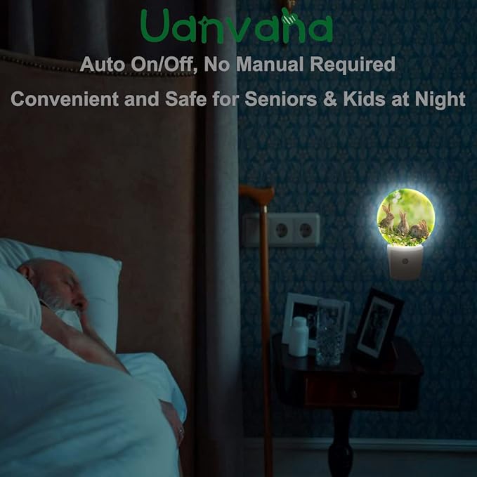 Easter Bunny Nightlight Cute Rabbits in Meadow Plug-in Nightlight Energy Saving 0.5W LED Lighting for Boys Girls Men Women Gift