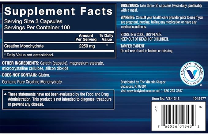 BodyTech Creatine Monohydrate (300 Capsules)