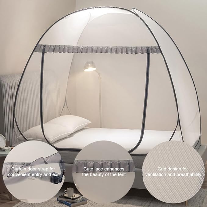 Mengersi Mosquito Net Tent for Bed,Pop-Up Bed Canopy with Net Bottom,Mosquito Netting Bed Tent for Kids Girls Boys,Bed,Suit for Indoor Outdoor (Twin XL,Gray)