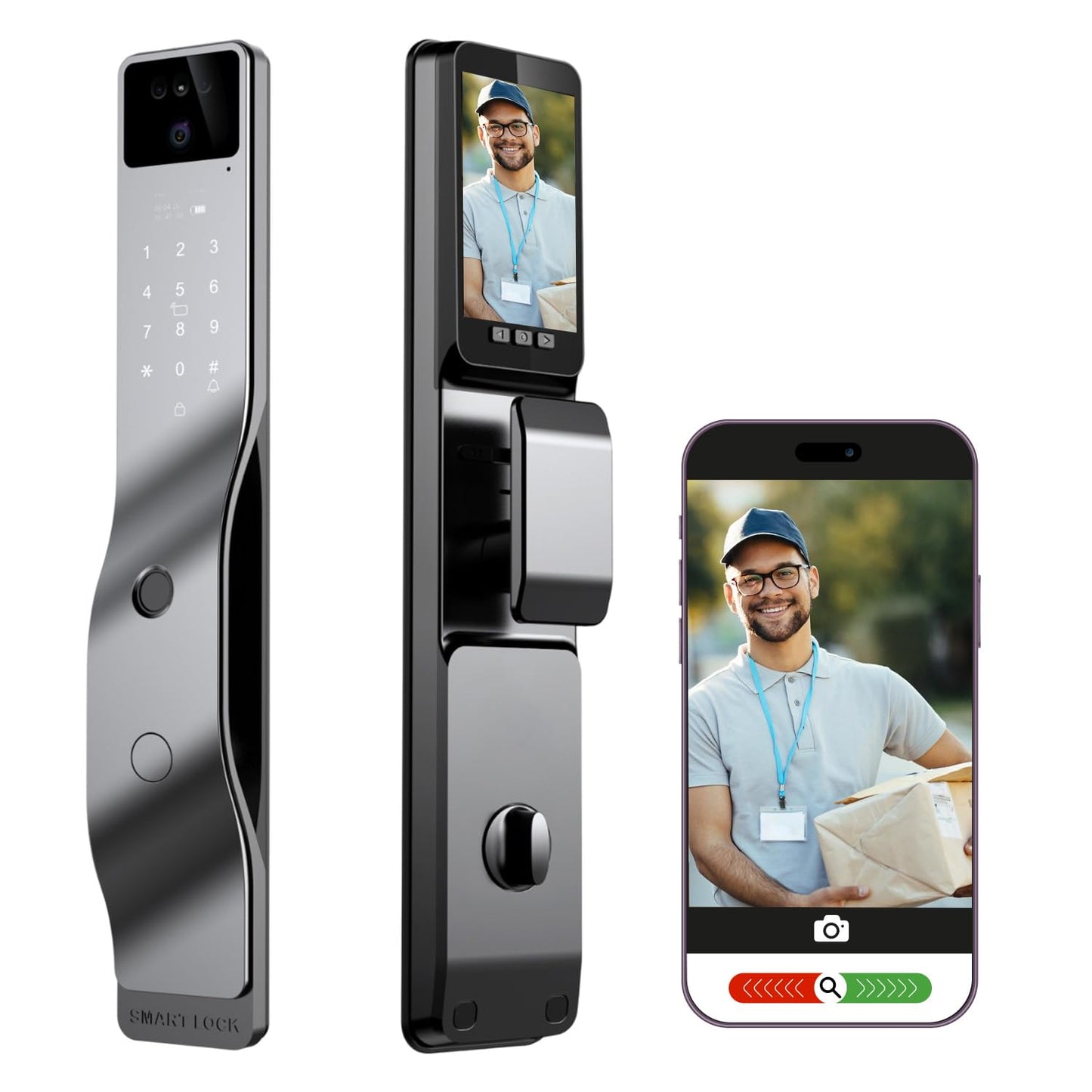 Smart Door Lock with 3D Face Recognition & 1080P Camera – Keyless Entry via Face ID, Palm Ve, Fingerprint, App, Code, IC Card & Key | WiFi, Auto-Lock, Alexa & Tuya Compatible