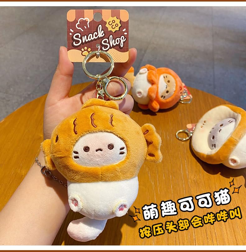 HSYHERE Men Women Creative Interesting Funny Cute Stylish Wearing Food Shrimp Bread Hat Soft Cat Plush Kitty Keychain Key Ring, Valentine Lover Christmas New Year Gift Bag Pendant -Octopus