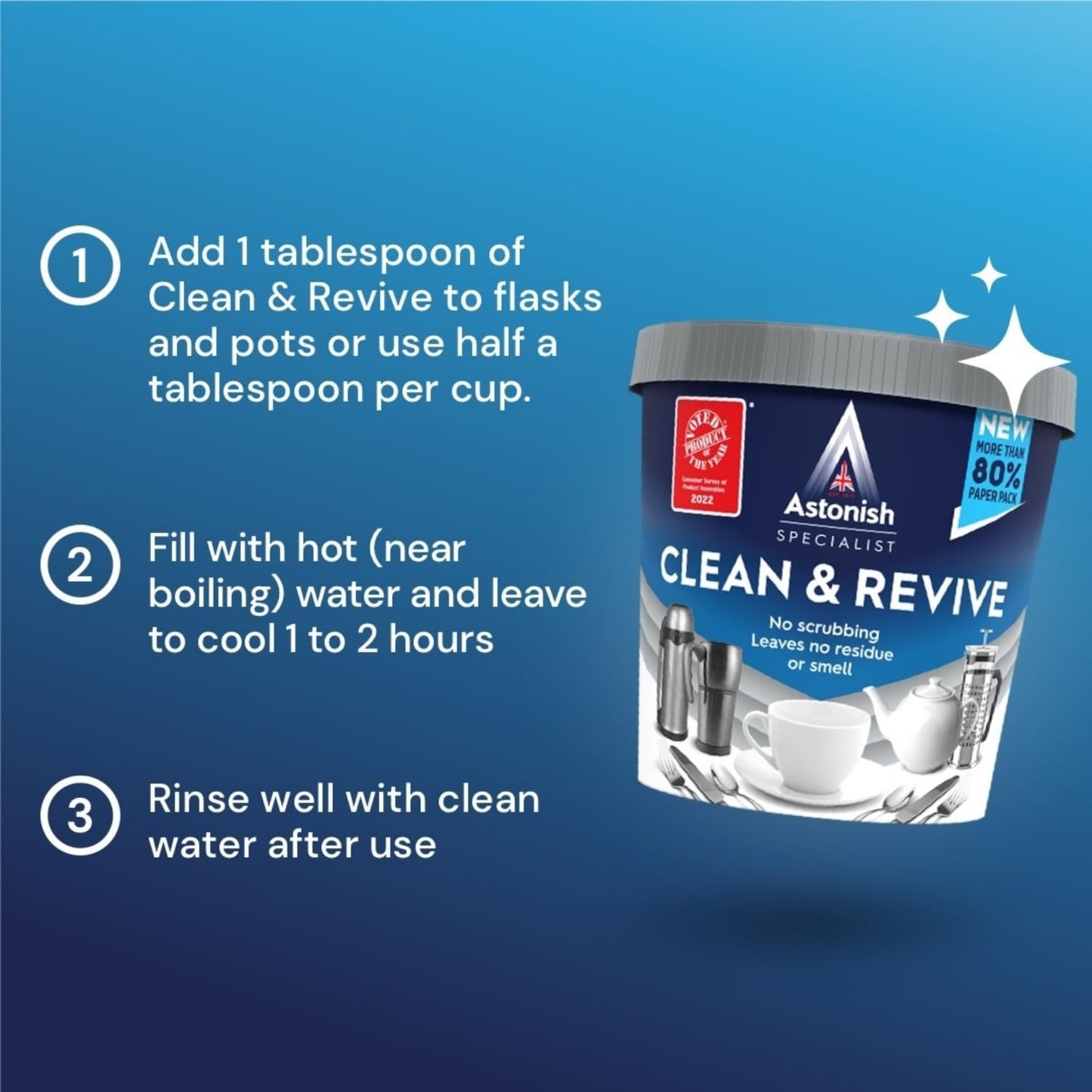 Astonish Specialist Clean & Revive Foaming Powder For Tea Pots, Coffee Mugs, & Stainless Steel - No Scrubbing, No Residue (12.35 Ounce (Pack of 1))