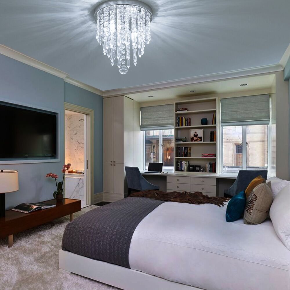 lifeholder Mini Chandelier, 2 Lights, Acrylic Crystal Flush Mount Ceiling Light, 10.4in  H x 8.7in  W, for Bedroom, Kitchen, Bathroom