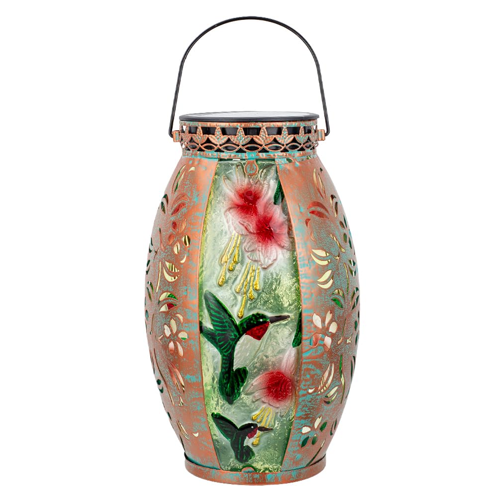 VEWOSTAR Solar Lanterns Outdoor Hummingbird Design, Waterproof Metal Hanging Lamp for Yard Garden Patio