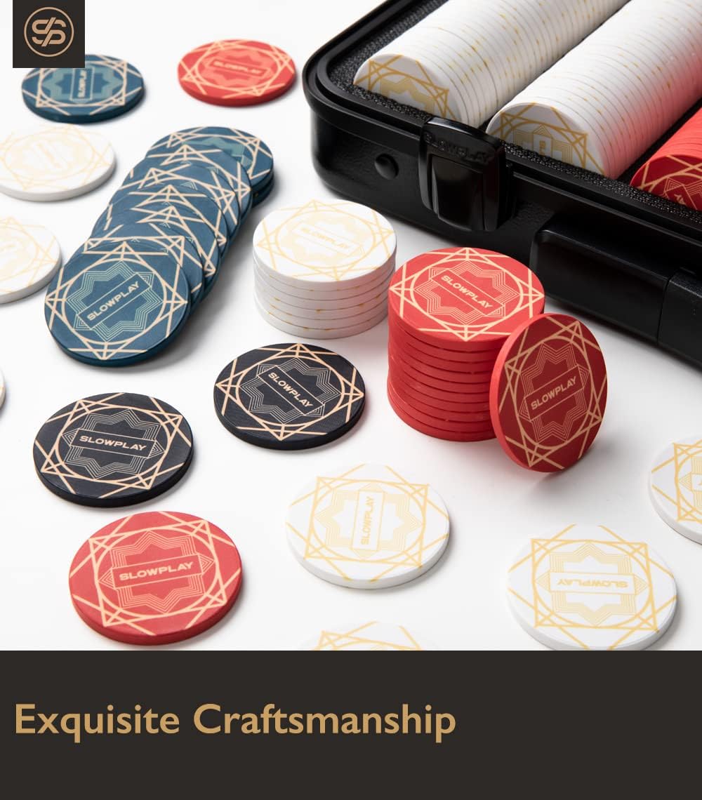 SLOWPLAY Nash Ceramic Poker Chips in Bulk, Casino Grade Ceramic 10-Gram Poker Chip for Texas Hold'em, 39mm Professional Chips Pack of 50 with Denomination of 50