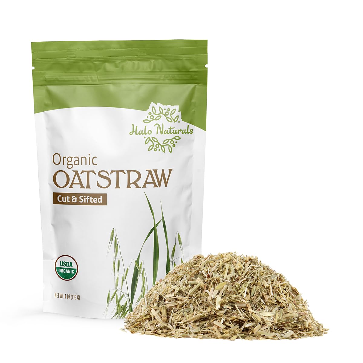 Halo Naturals Organic Oatstraw Cut & Sift  4 Ounces  USDA Certified | Resealable Pouch| Packaged in The USA (Pack of 1)