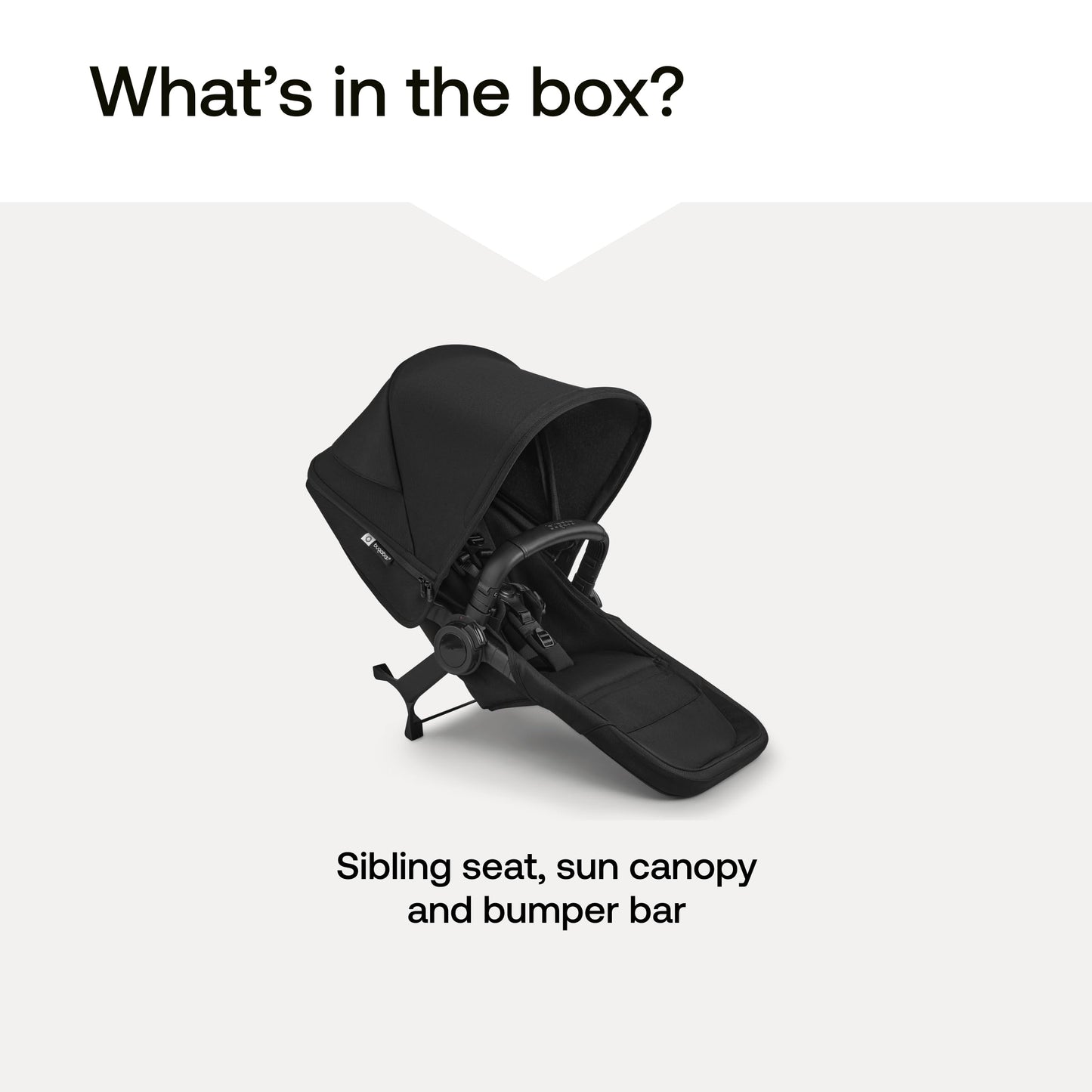 Bugaboo Donkey 6 Sibling Seat – Complete Second Seat Kit for Side-by-Side Double Stroller Conversion, Reversible & Reclining Toddler Seat with Sun Canopy – Heritage Black