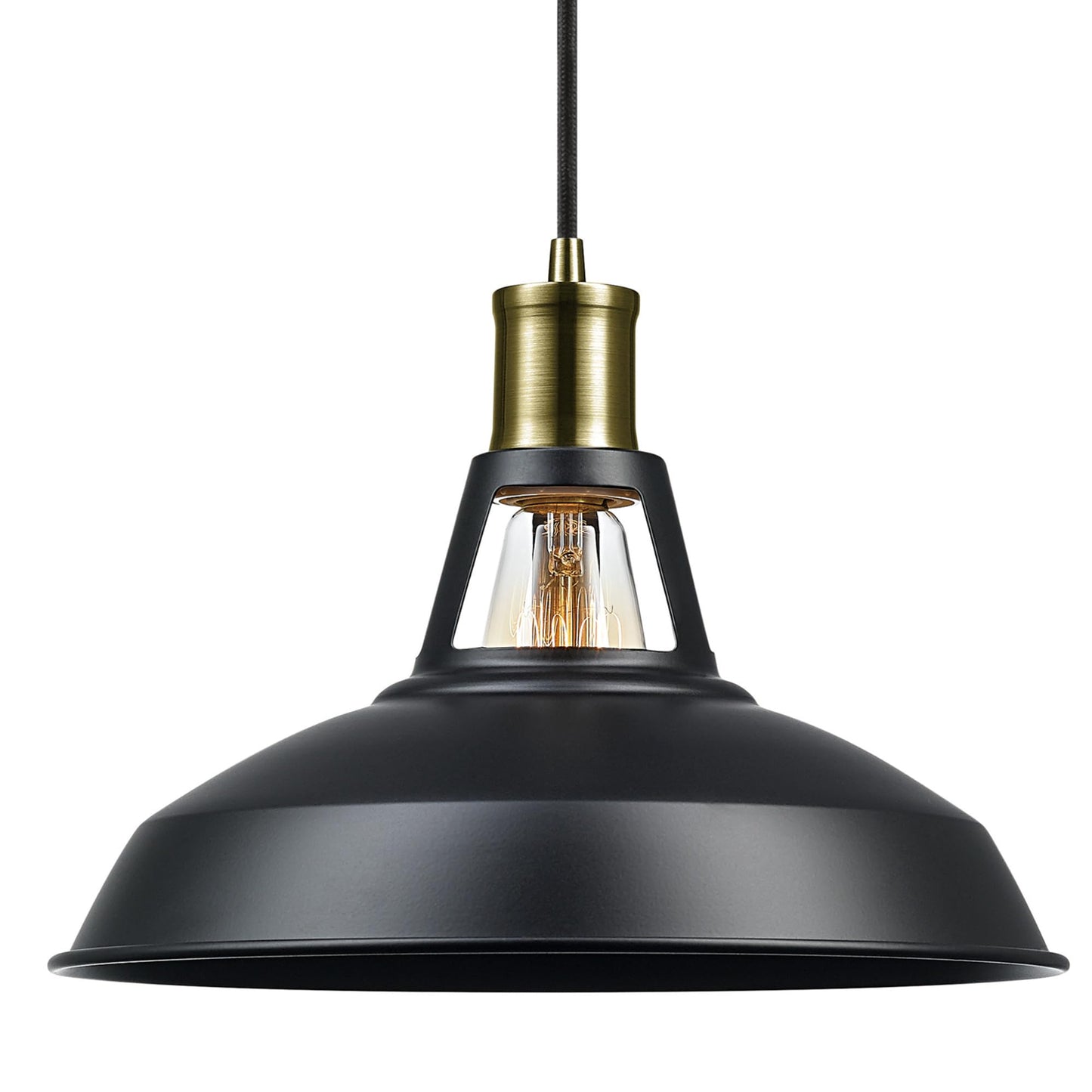 Globe Electric 65712 Robin 1-Light Plug-In Or Hardwire Pendant  Satin Black  Antique Brass Accents  15Ft Black Woven Fabric Cord  In-Line On/Off Rocker Switch