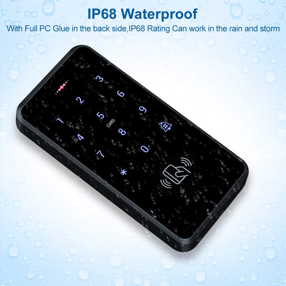 HFeng IP68 Waterproof Outdoor Door Access Control System Kit RFID Access Control Keypad Touch Panel + 180KG/350lbs Electric Magnetic Lock + Power Supply +10pcs Keyfobs