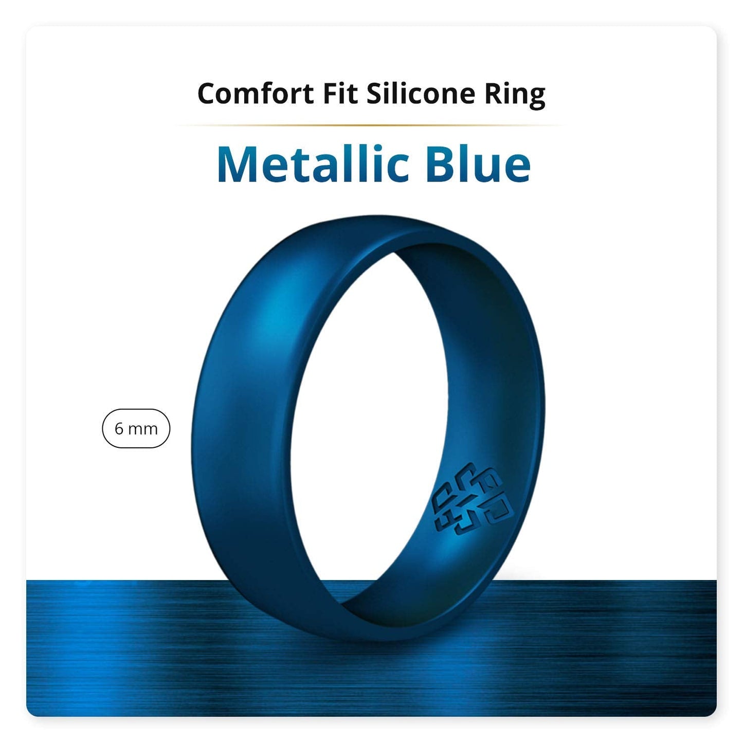 Knot Theory Metal Dark Blue Silicone Ring for Men Women - Breathable Comfort Fit 6mm Wedding Band Size 7