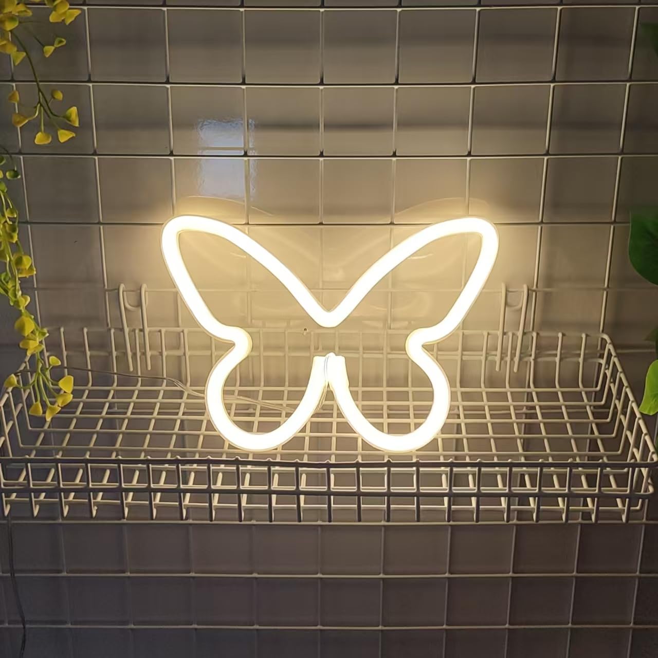 Jywj Butterfly Neon Sign - Usb & 3-Aa Battery Powered Led Light - Warm Plastic Table Decor For Girls Bedroom & Kids Birthday Gift