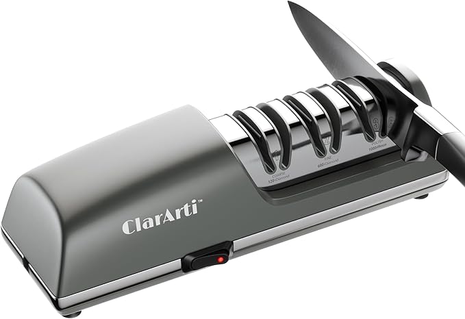 Professional Electric Knife Sharpener with 100% Diamond Abrasives, 3-Stage Sharpening & Polishing System, Precision 20° Angle Guides, Restore & Maintain Kitchen Knives