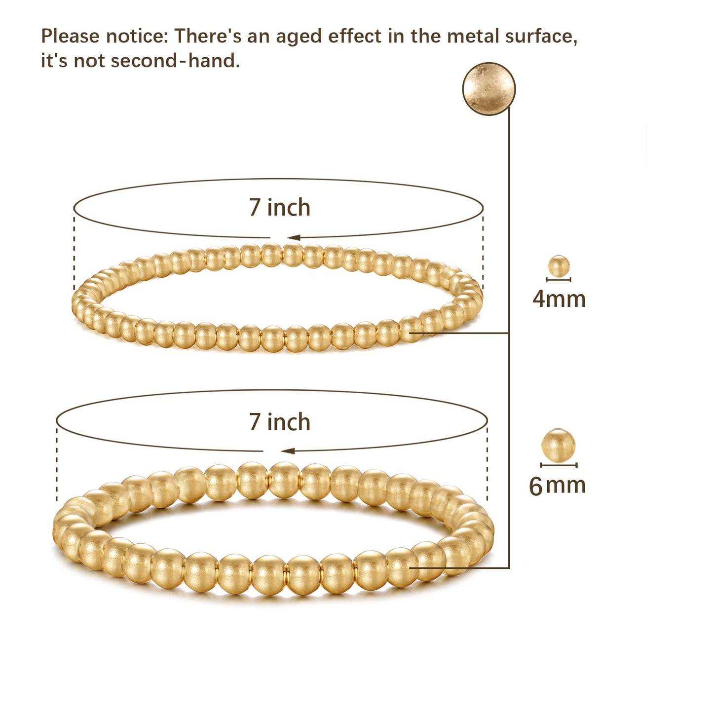 Badu Worn Gold Bead Bracelet for Women Worn Gold Plated Bead Ball Bracelet Stretchable Elastic Hypoallergenic Bohemian Stackable