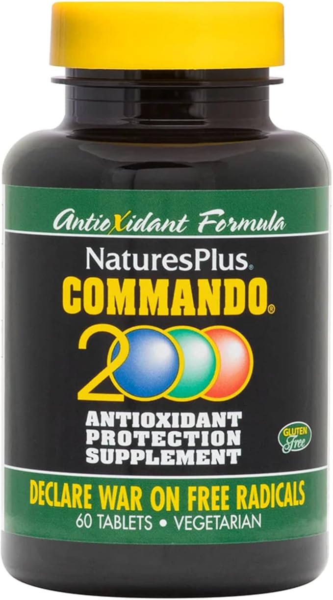 Natures Plus Commando 2000-60 Tablets - Antioxidant Protection - Supports Brain, Circulatory Function & Immune System - Vegetarian, Gluten Free - 30 Servings