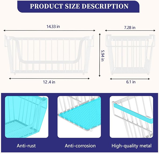4 Pack Enhanced Leak-Proof Bottom Stackable Wire Baskets, Pantry Organizers and Storage, Pantry Storage，Shelf Baskets, Fruit Basket, Potato and Onion Storage Bins，(White)